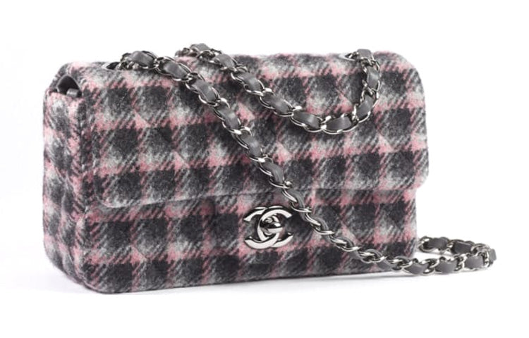 CHANEL Velvet Wool Handbag Shoulder Bag Crossbody Bag Mini Women's Black/Pink/Gray