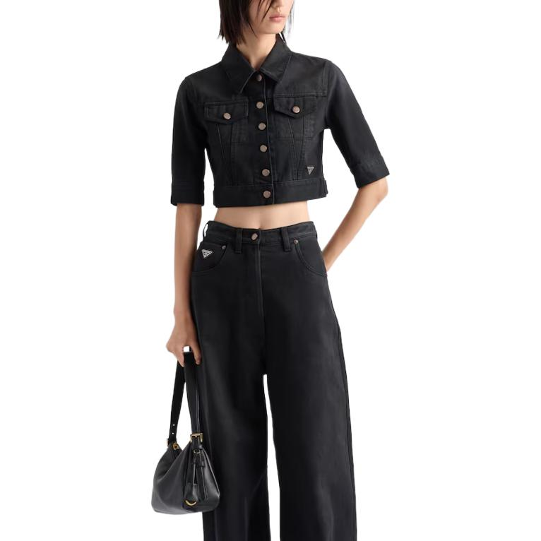 PRADA Triangle Logo Cropped Denim Jacket