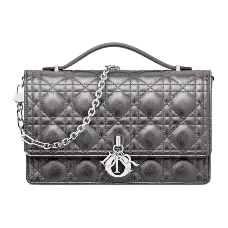DIOR Calfskin One Shoulder Handbag Women's Metal Silver