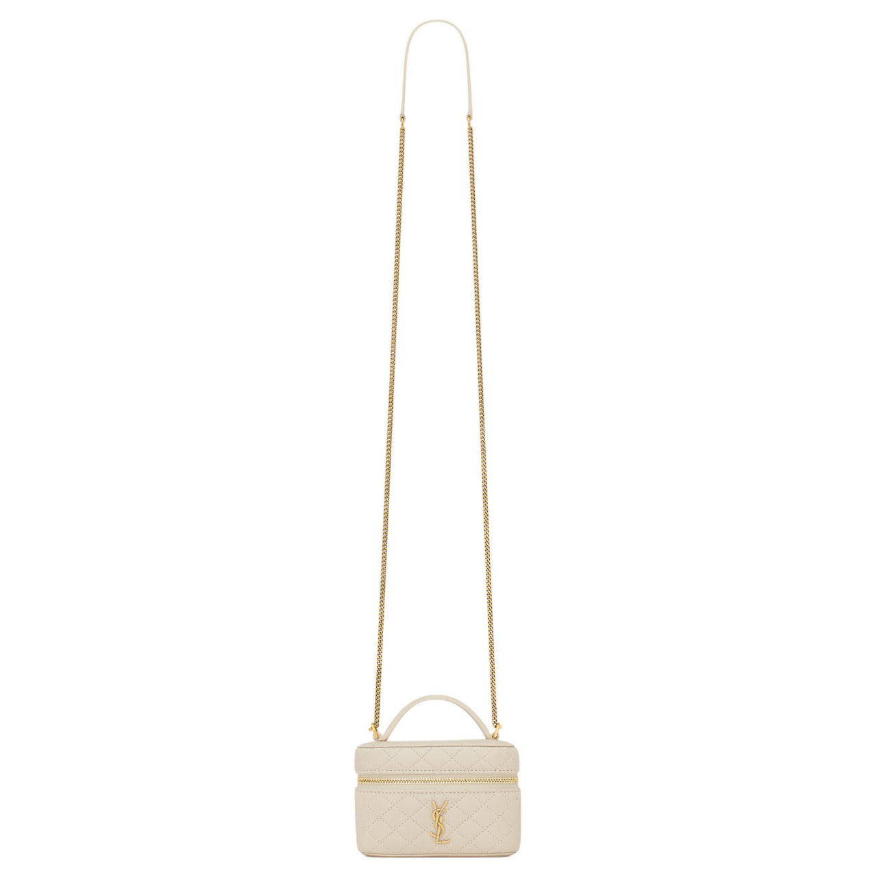 SAINT LAURENT GABY Sheepskin One Shoulder Crossbody Portable Makeup Bag Women's Vintage White