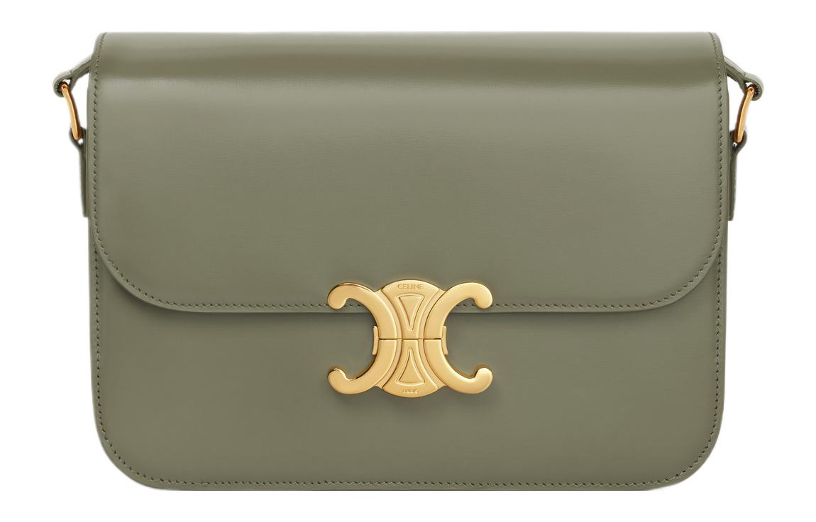 CELINE Shiny Calfskin Shoulder Bag, Portable Crossbody Bag Women's Soft Khaki