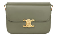 CELINE Shiny Calfskin Shoulder Bag, Portable Crossbody Bag Women's Soft Khaki
