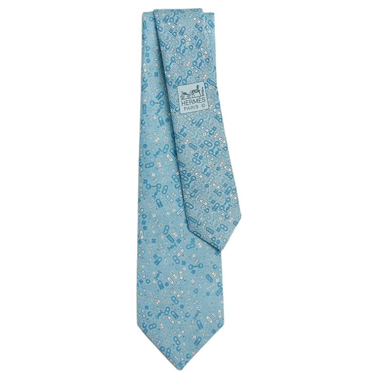 HERMES Mulberry Silk Ties Men's Sky Blue