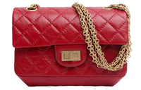 CHANEL Calfskin Chain Shoulder Bag Crossbody Bag Mini Women's Red