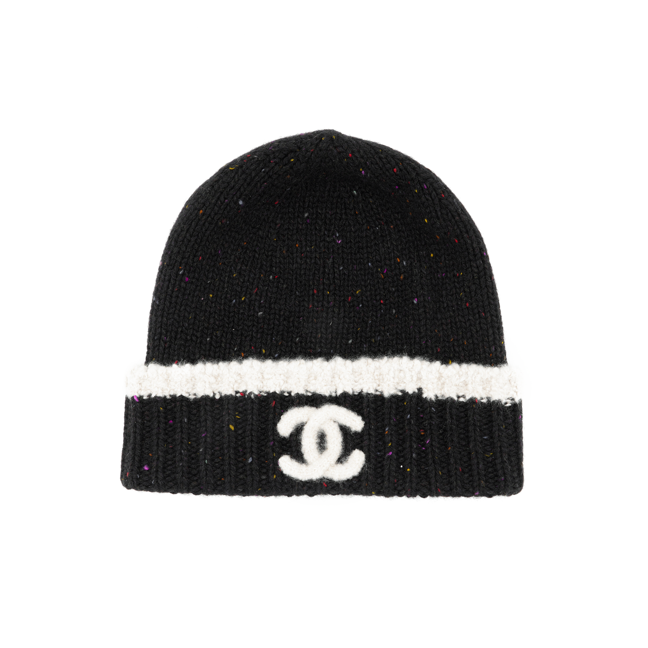 CHANEL Cloche Black Multicolor Cc Logo Beanie AA8630