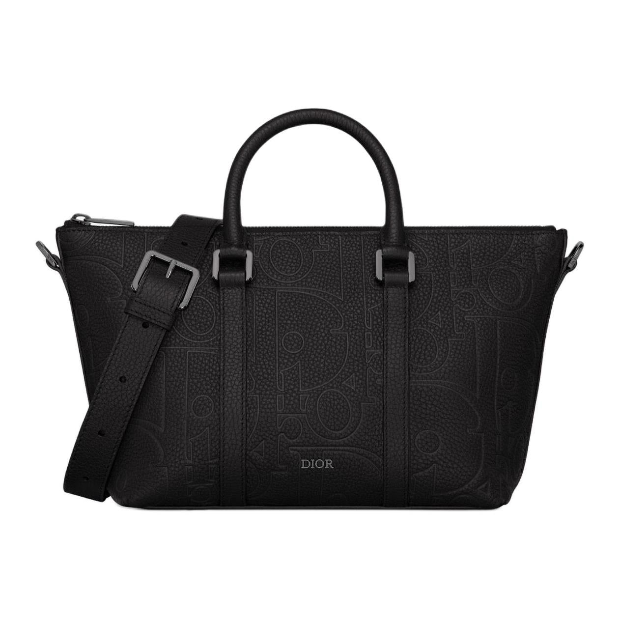 DIOR Gravity Print Effect Grained Cow Leather Handbag Shoulder Bag Crossbody Bag Men's Black