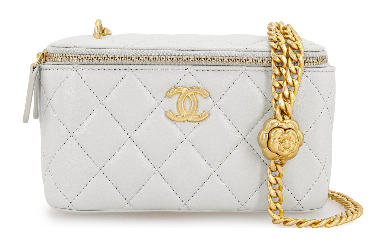 CHANEL Sheepskin Shoulder Bag, Crossbody Bag Medium Size Women's Light Gray Blue