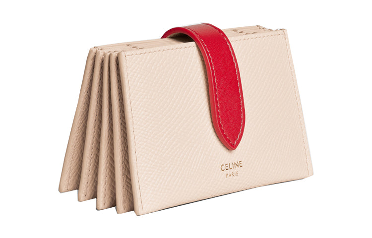 CELINE Grained Calfskin Card Holder Women's Nude Pink/Red