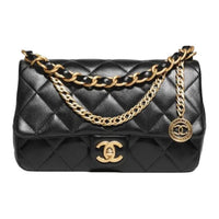 CHANEL Lambskin Flap Bag Handbag Shoulder Bag Crossbody Bag Small Size Women's Black