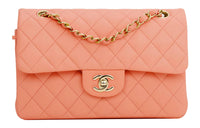 CHANEL Classic Flap CF Classic Calfskin Gold Metal Snap Closure Shoulder Crossbody Bag Small Size Women's Light Orange