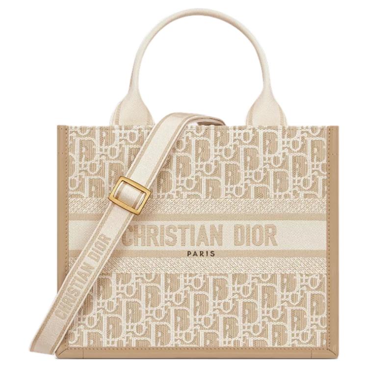 DIOR BookTote Cotton Tote Bag Shopping Bag Shoulder Bag Handbag Small Size Women's Natural
