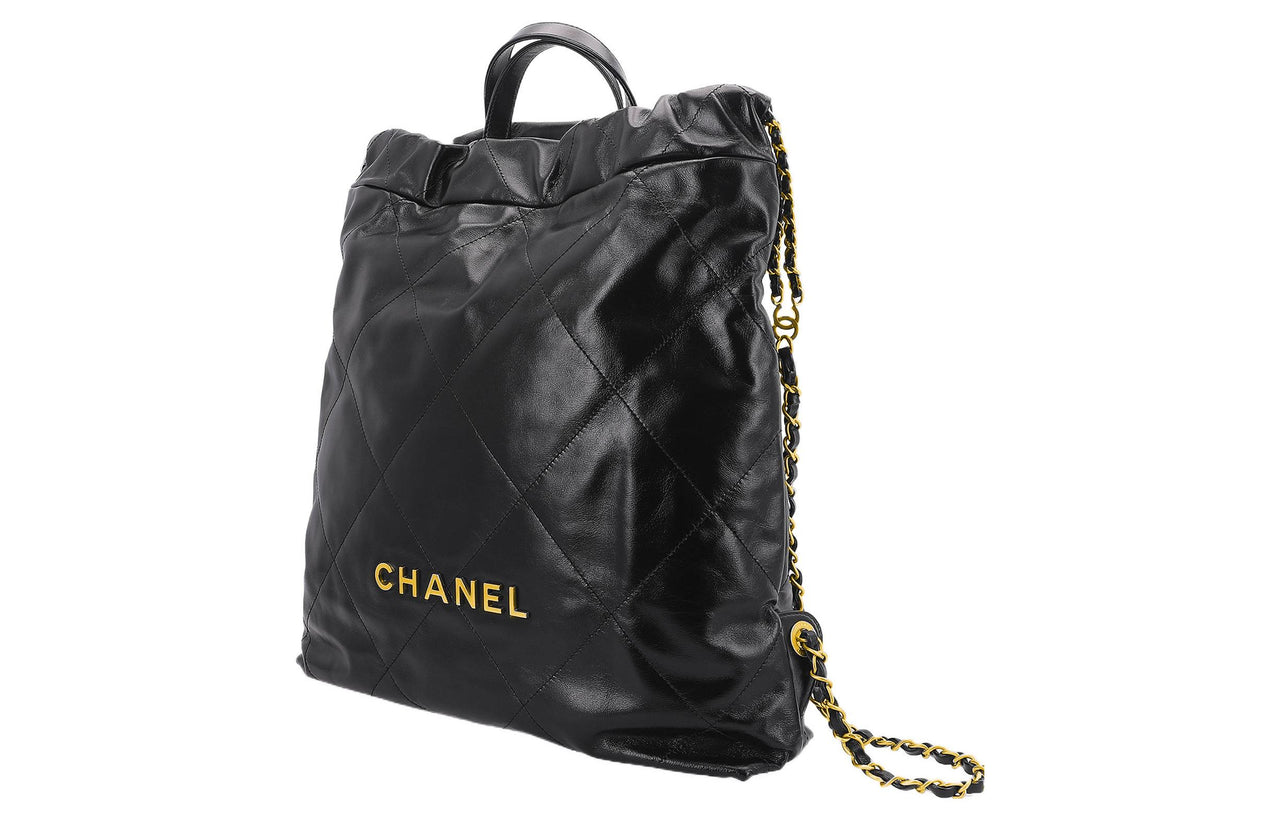 CHANEL 22Bag Shiny Calfskin Backpack Large Size Women's Black