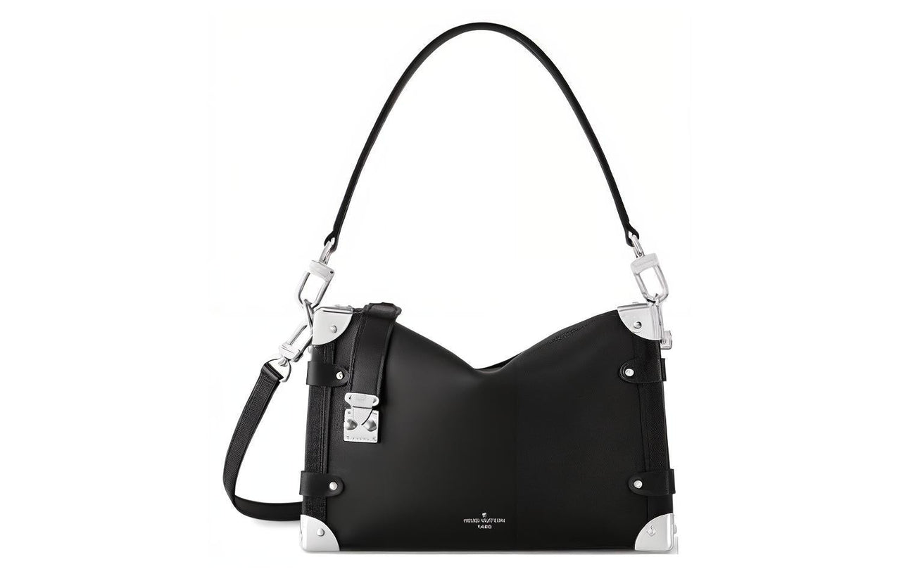 LOUIS VUITTON Trunk Cow Leather Soft Box Bag Shoulder Bag Crossbody Bag Handbag Medium Size Women's Black