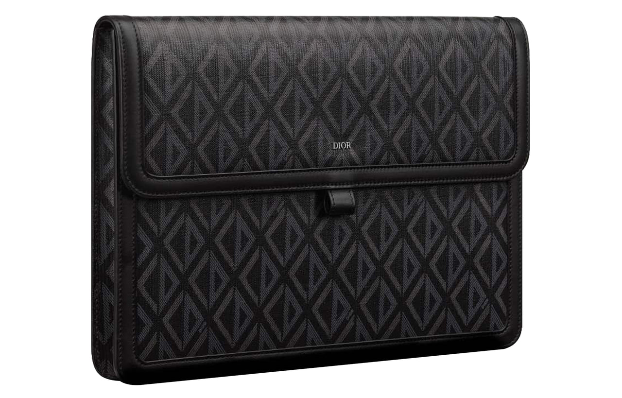 DIOR Hit The Road Diamond Canvas Cow Leather Patchwork Clutch Men's Black