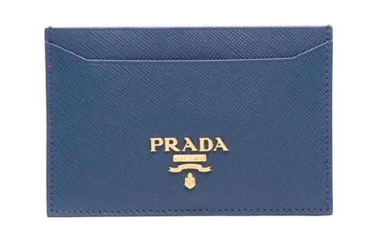 PRADA Cross-Stitch Leather Wallet Women's Blue