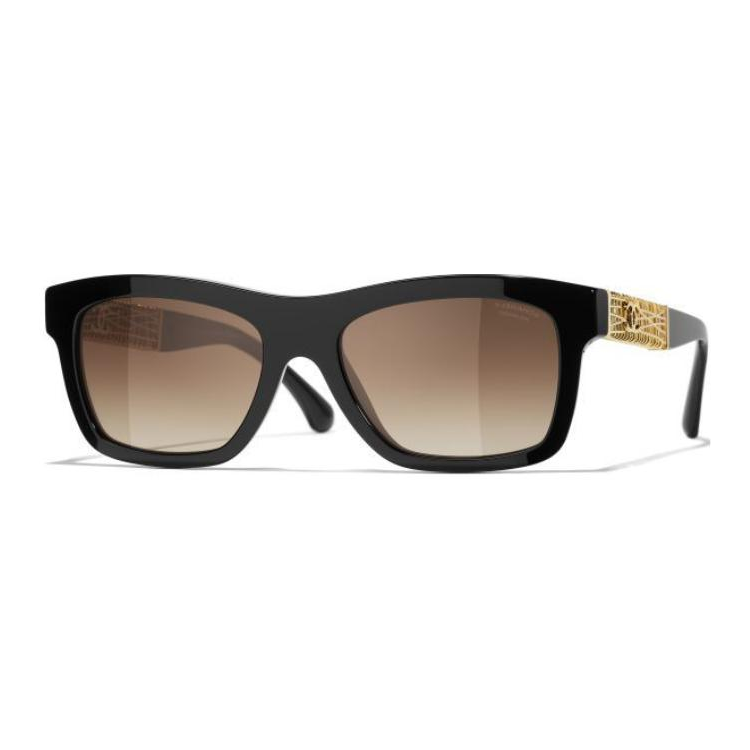 CHANEL Metal Acetate Square Sunglasses Unisex Black
