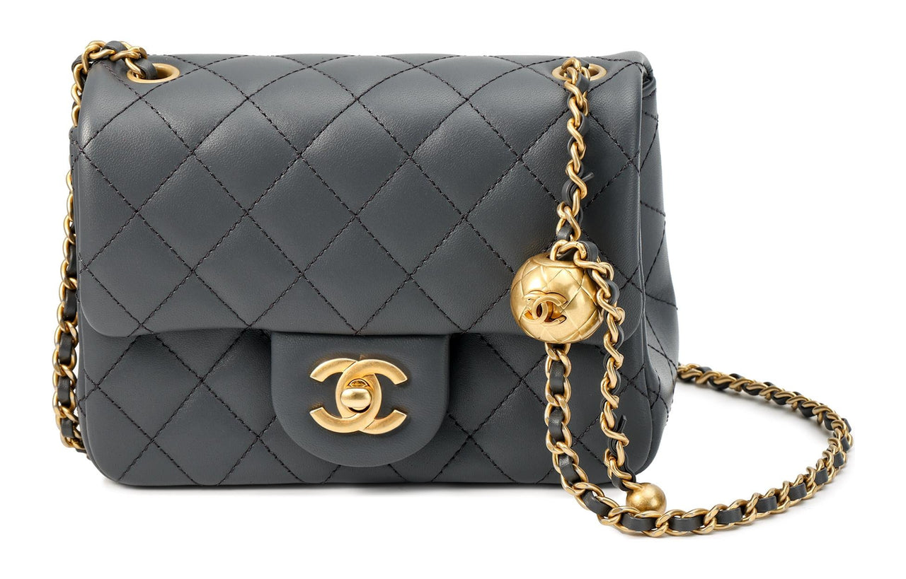 CHANEL Lambskin Chain Bag Shoulder Bag Crossbody Bag Women's Dark Gray