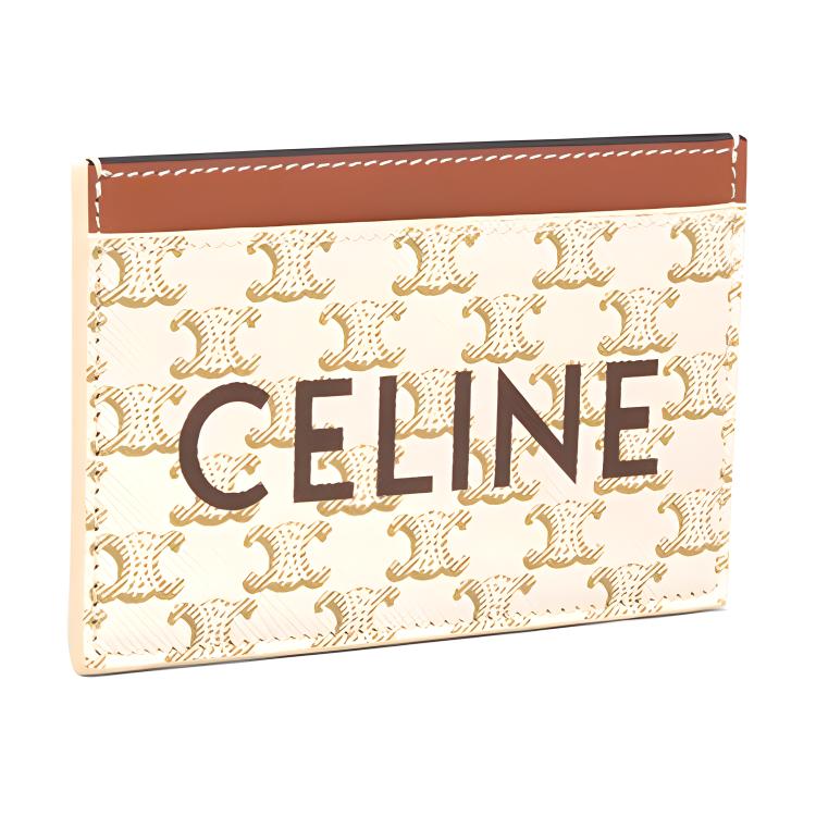 CELINE Canvas With Sheepskin Card Holder Women's White & Tawny & Candy
