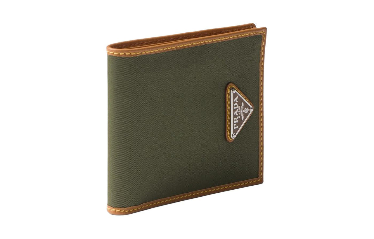 PRADA Recycled Nylon Wallet Men's Army Green & Caramel