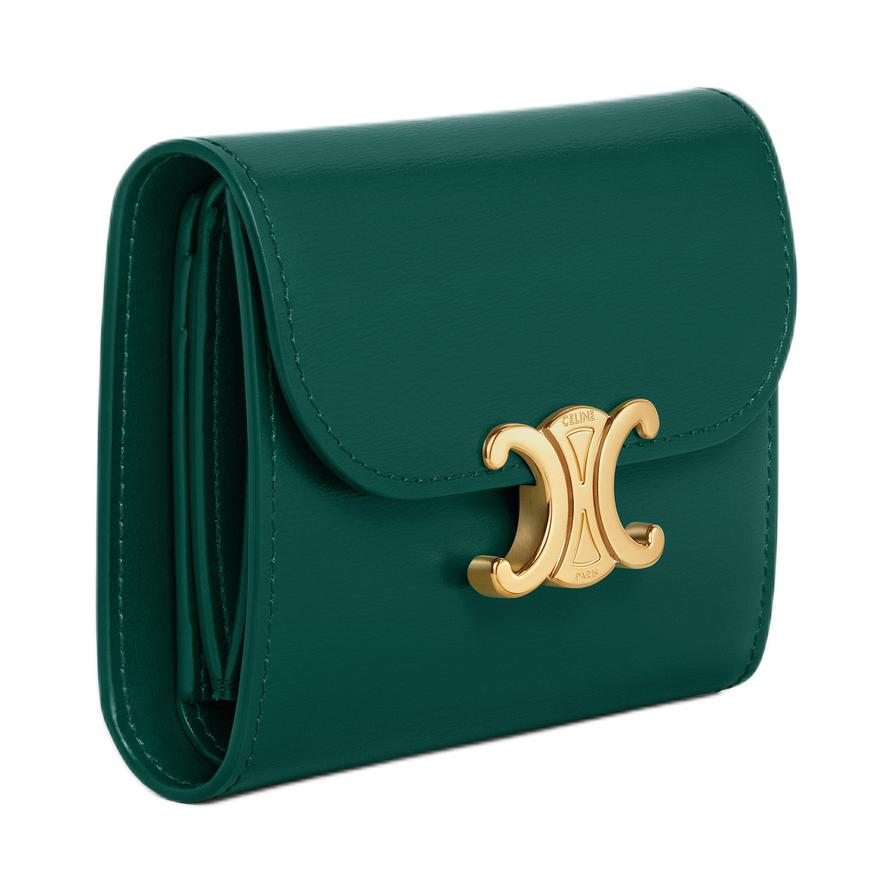 CELINE Shiny Calfskin Wallet Small Size Women's Racing Green