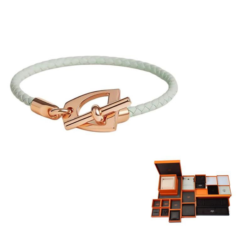 HERMES Calfskin Metal Rose Gold-Plated Bracelets Unisex Mint Green