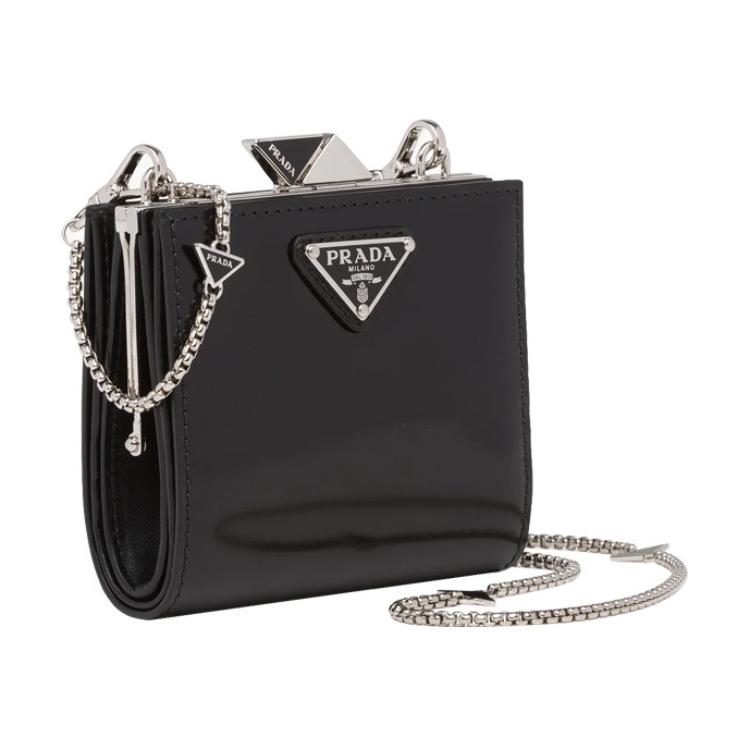 PRADA Brushed Leather Wallet Women's Black