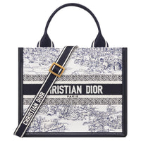 DIOR Cotton With Calfskin Tote Bag Shopping Bag Shoulder Bag Crossbody Bag Handbag Small Size Women's White & Blue