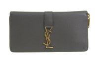 SAINT LAURENT Calfskin Zip Closure Wallet Regular Women's Dark Gray