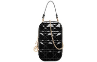 DIOR Lady Dior Patent Leather Cowhide One Shoulder Crossbody Portable Cell Phone Pouch Women's Black