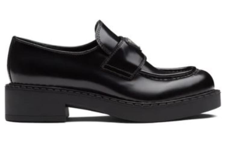 PRADA Chocolate 50mm Brushed Leather Loafer 'Black' Women's