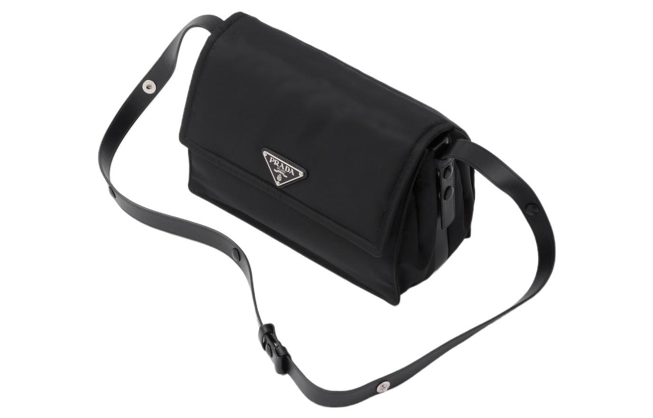 PRADA Cini Re Nylon Recycled Nylon Bonded Leather Messenger Bag Shoulder Bag Crossbody Bag Women's Black