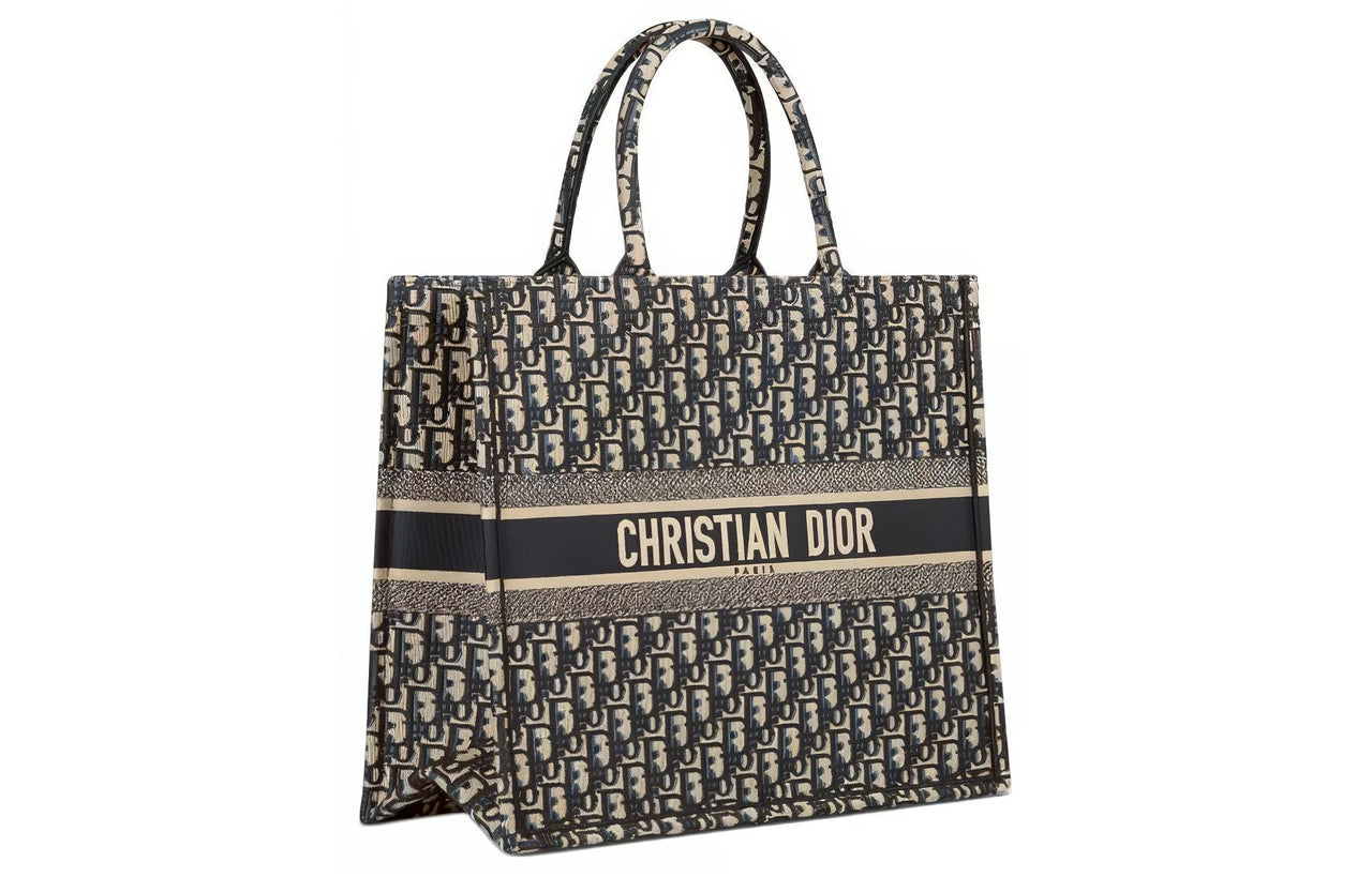 DIOR Canvas Tote Bag, Shopping Bag, Shoulder Bag, Handbag Tubas Women's Beige & Blue