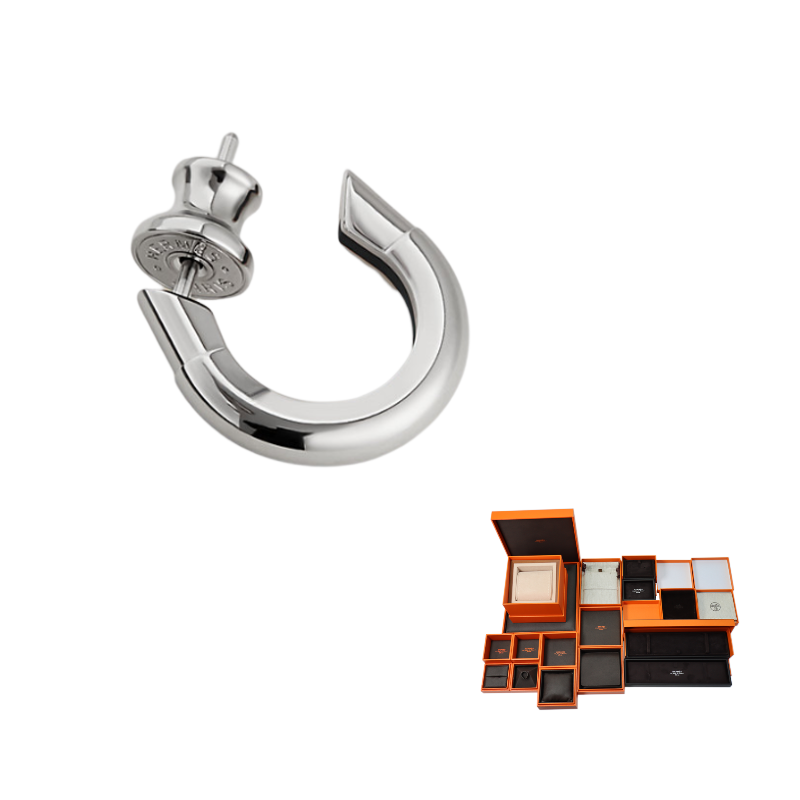 HERMES Palladium Plated Earrings Men's Silver