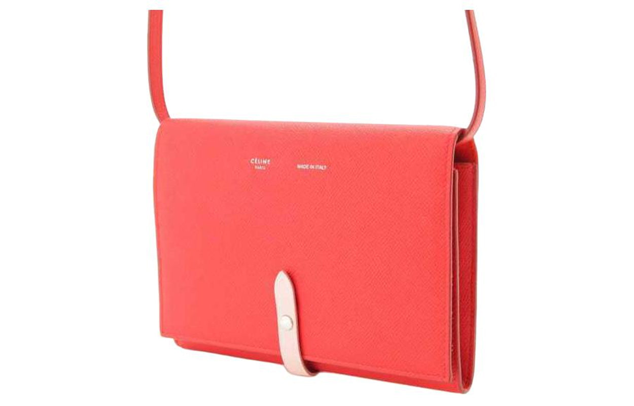 CELINE Leather Handheld Crossbody Bag Small Size Women's Scarlet