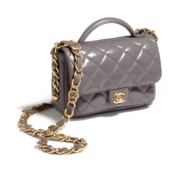 CHANEL Lambskin Shoulder Bag Crossbody Bag Handbag Mini Women's Gray