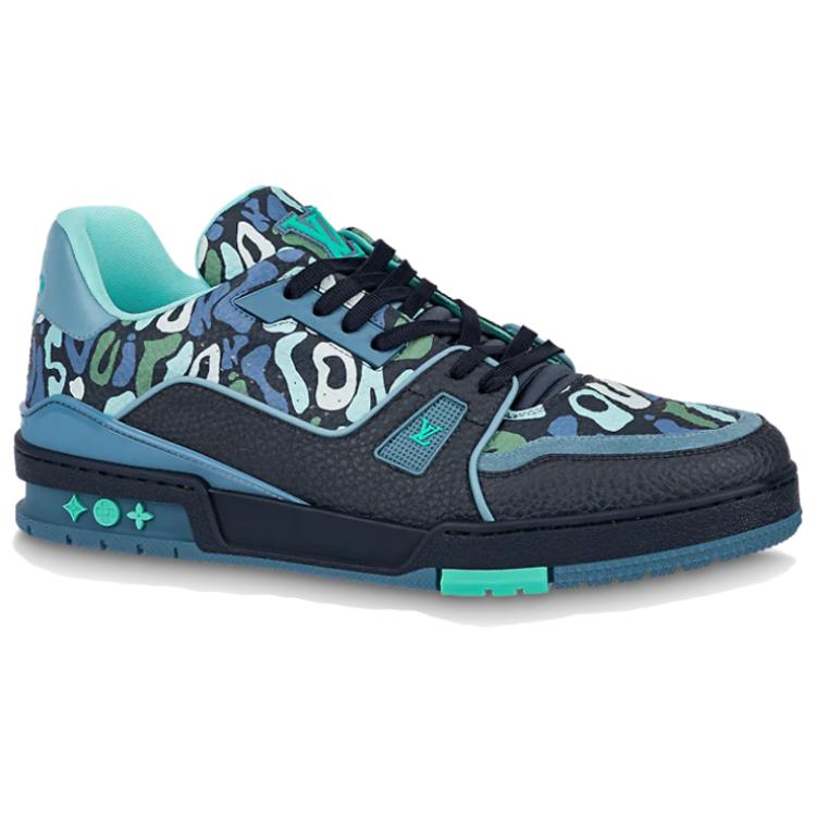 LOUIS VUITTON Trainer Low Top Stylish Skateboarding Shoes Men's Camouflage Blue