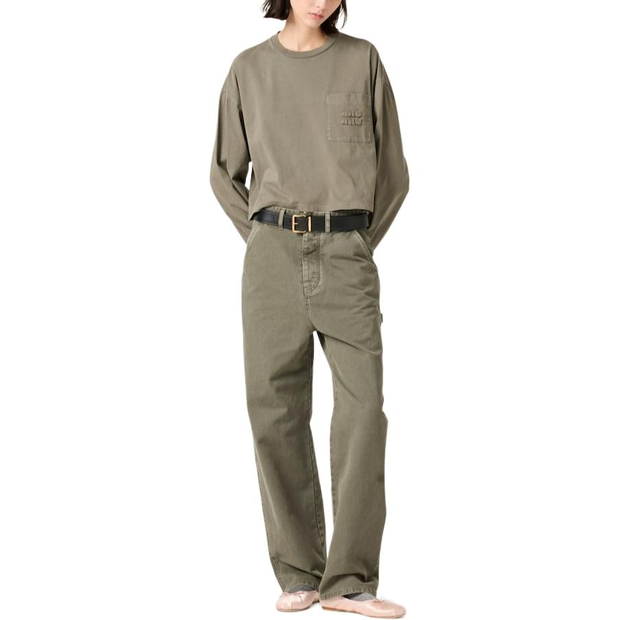 MIU MIU Garment Dyed Gabardine Pants 'Olive Green'