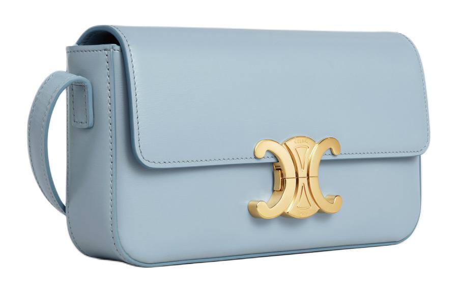 CELINE Shiny Cow Leather Portable Crossbody Bag, Shoulder Bag Women's Light Blue
