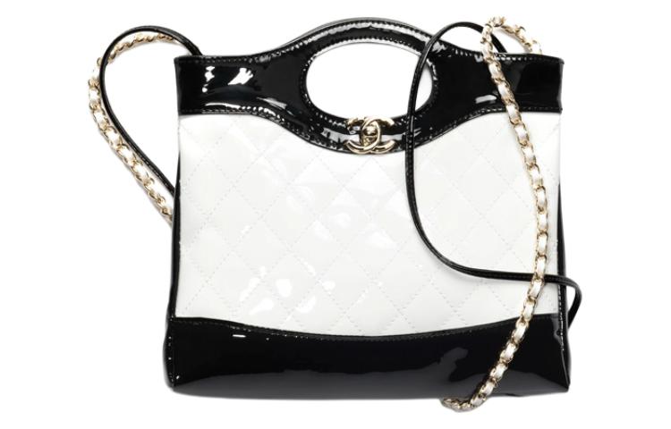 CHANEL Calfskin Patent Leather Shoulder Bag Crossbody Bag Handbag Mini Women's Black/White