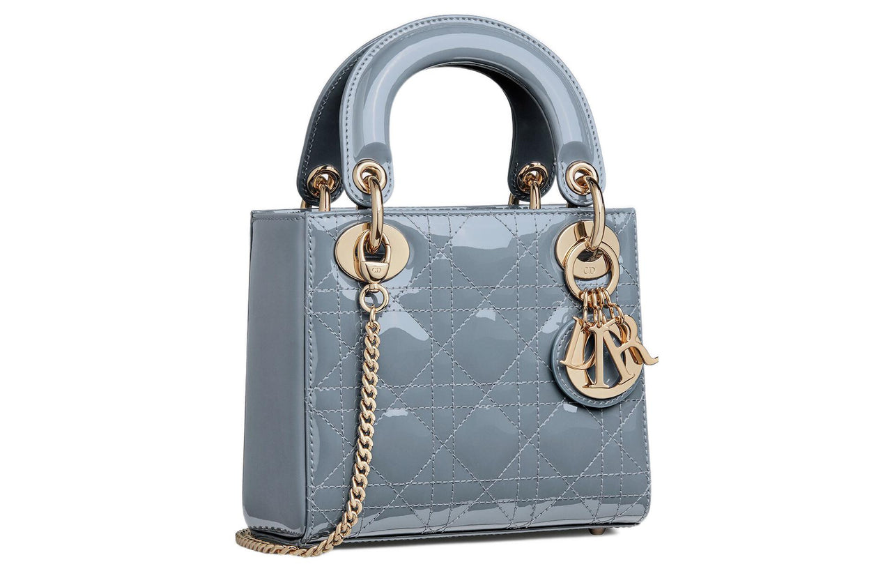 DIOR Lady Dior Patent Leather, Cow Leather Lady Dior Bag Shoulder Bag, Crossbody Bag, Handbag Mini Women's Powder Blue