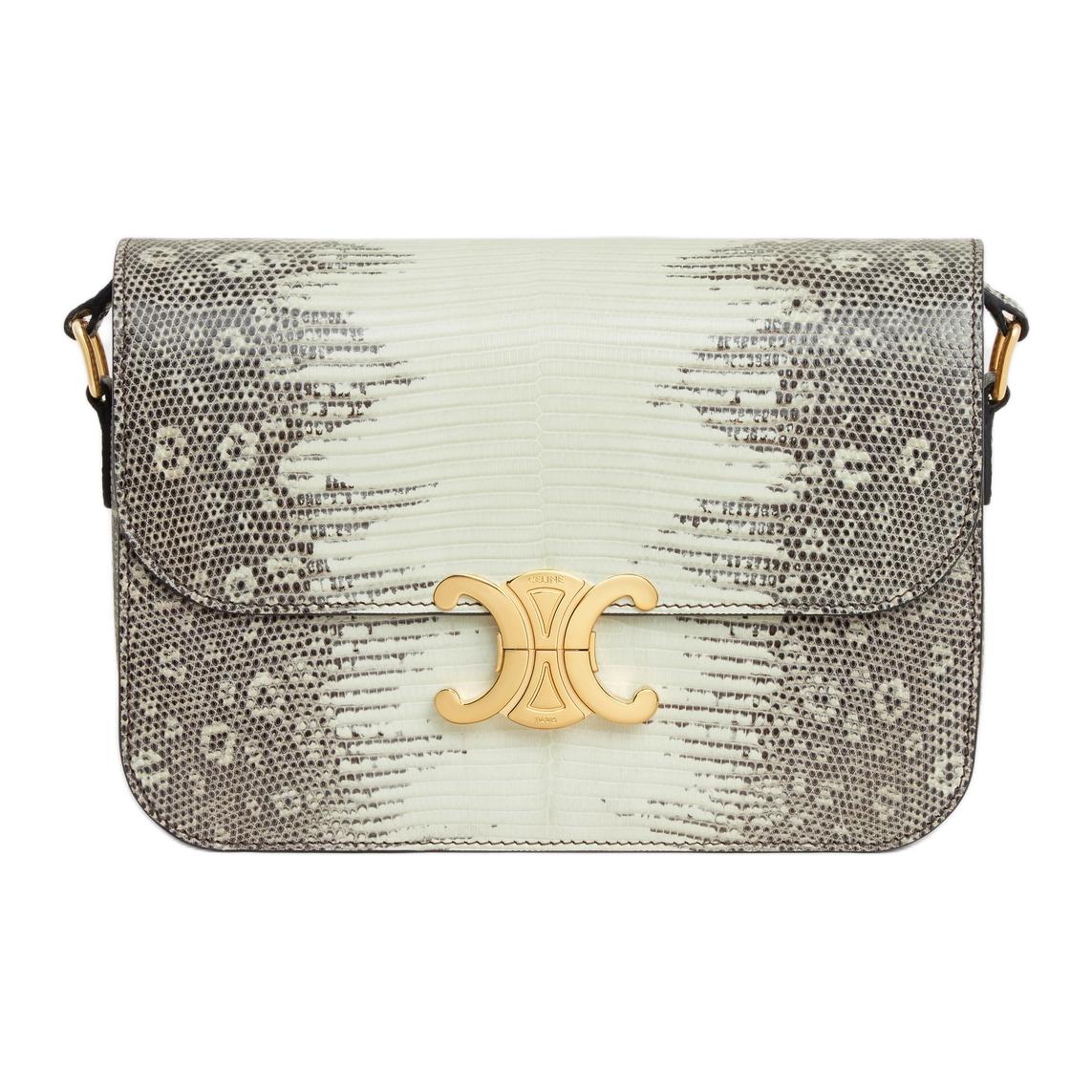 CELINE Lizard Skin Handbag Shoulder Bag Crossbody Bag Regular Women's Natural