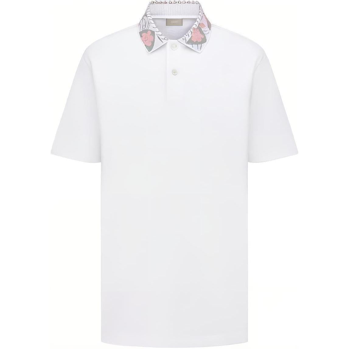 DIOR Men Pattern Print Short Sleeve Polo Shirt White