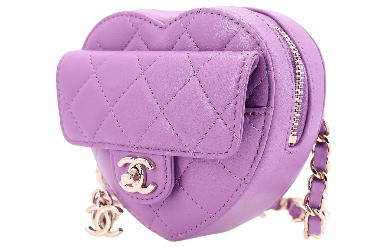 CHANEL Sheepskin Heart-Shaped Shoulder Bag Crossbody Bag Fanny Pack Mini Women's Purple