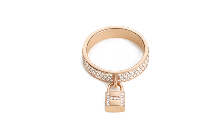 HERMES Diamond 18K Rose Gold Rings Women's Rose Gold