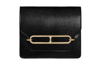 HERMES Roulis Lizard Skin Fanny Pack Coin Purse Wallet Women's 89 Noir Black
