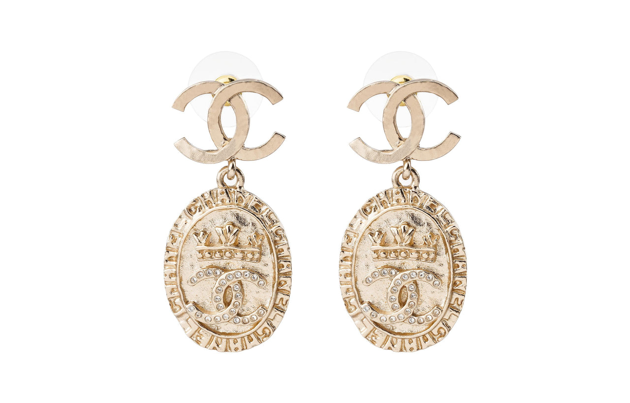 CHANEL Metal Brass Rhinestone Earrings Women's