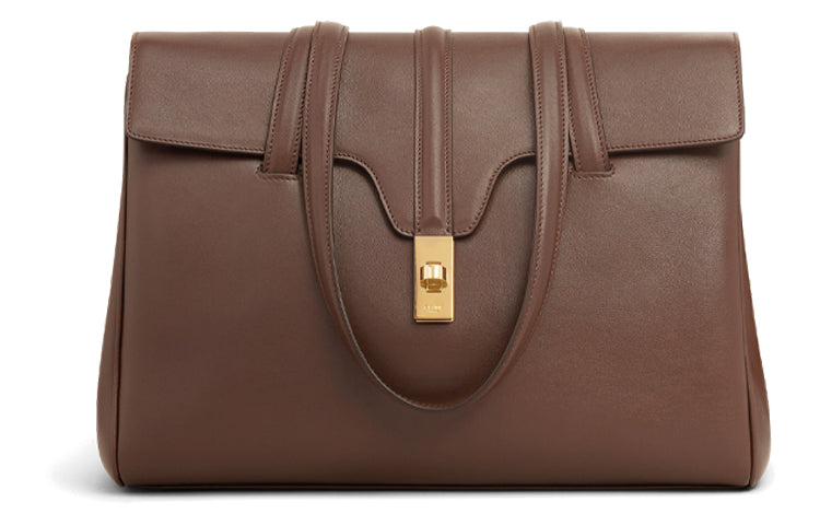CELINE 16 Smooth Cow Leather Handbag One Shoulder Handbag Medium Size Women's Deep Oak