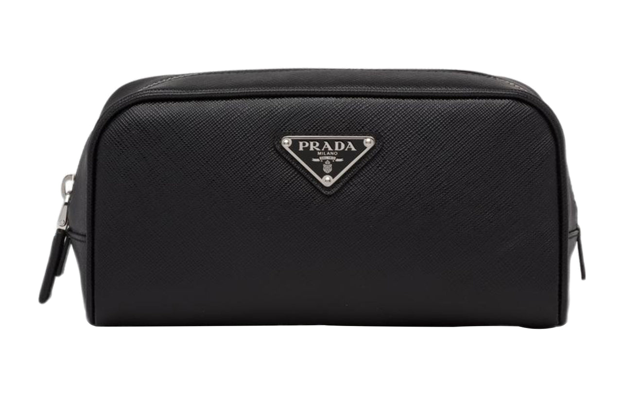 PRADA Leather Toiletry Bag Women's Black