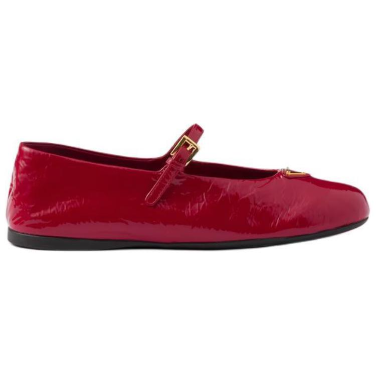 PRADA Flat Mary Jane Shoes Women's Red