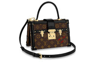 LOUIS VUITTON PETITE MALLE Coated Canvas With Leather Trim Hard Box Bag Handheld Crossbody Bag Regular Women's Brown